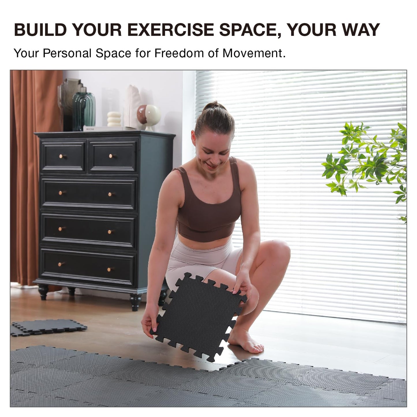AIRHOP 18 Tiles Gym Floor Mat, EVA Foam Puzzle Gym Mat, High-Density Interlocking Foam Floor Tiles for Home Gym, Play Workout Garage Kitchen Flooring