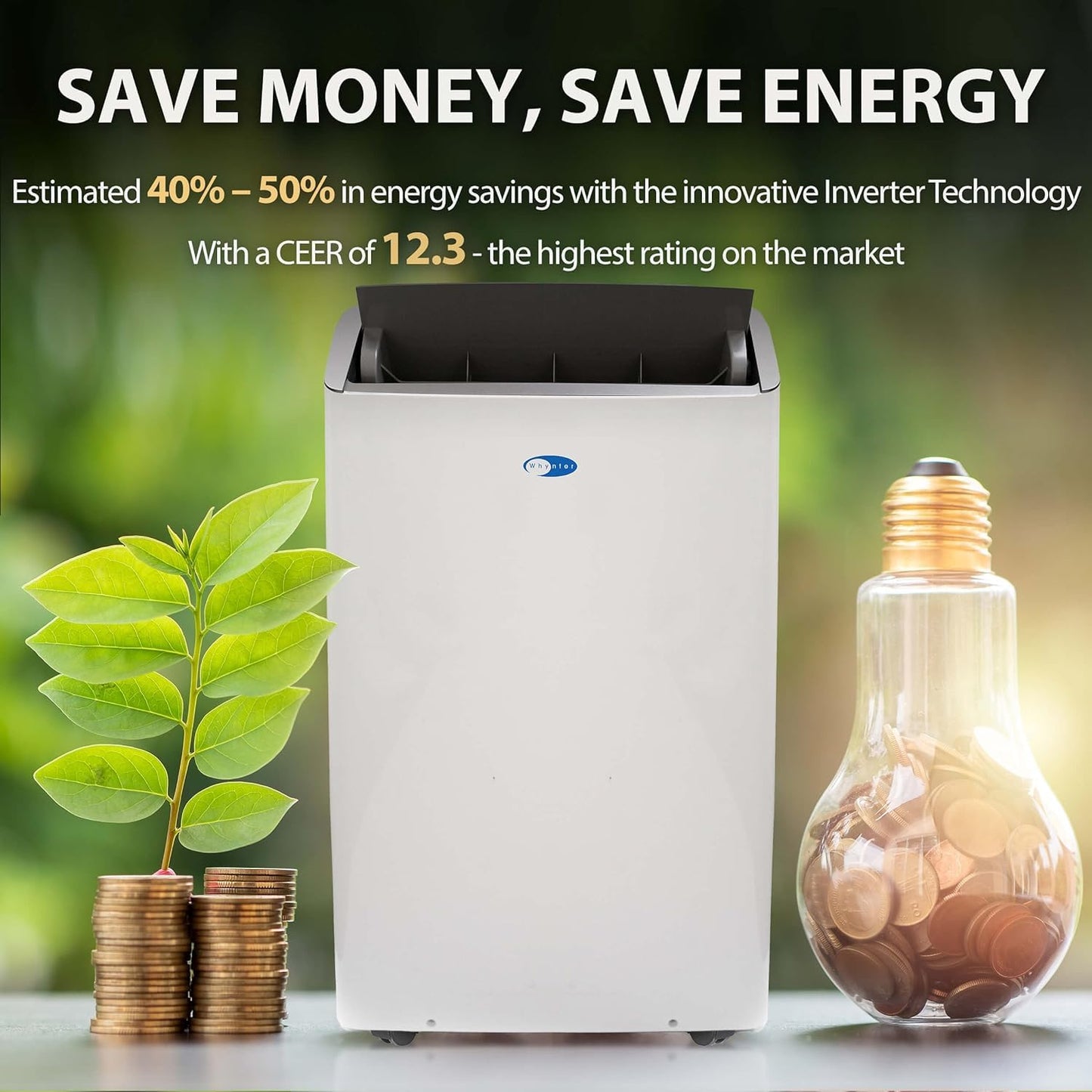 Whynter ARC-1230WNH 14,000 BTU (12,000 BTU SACC) NEX Inverter Dual Hose Cooling Portable Air Conditioner, Heater, Dehumidifier, and Fan with Smart Wi-Fi, Up to 600 sq ft in White