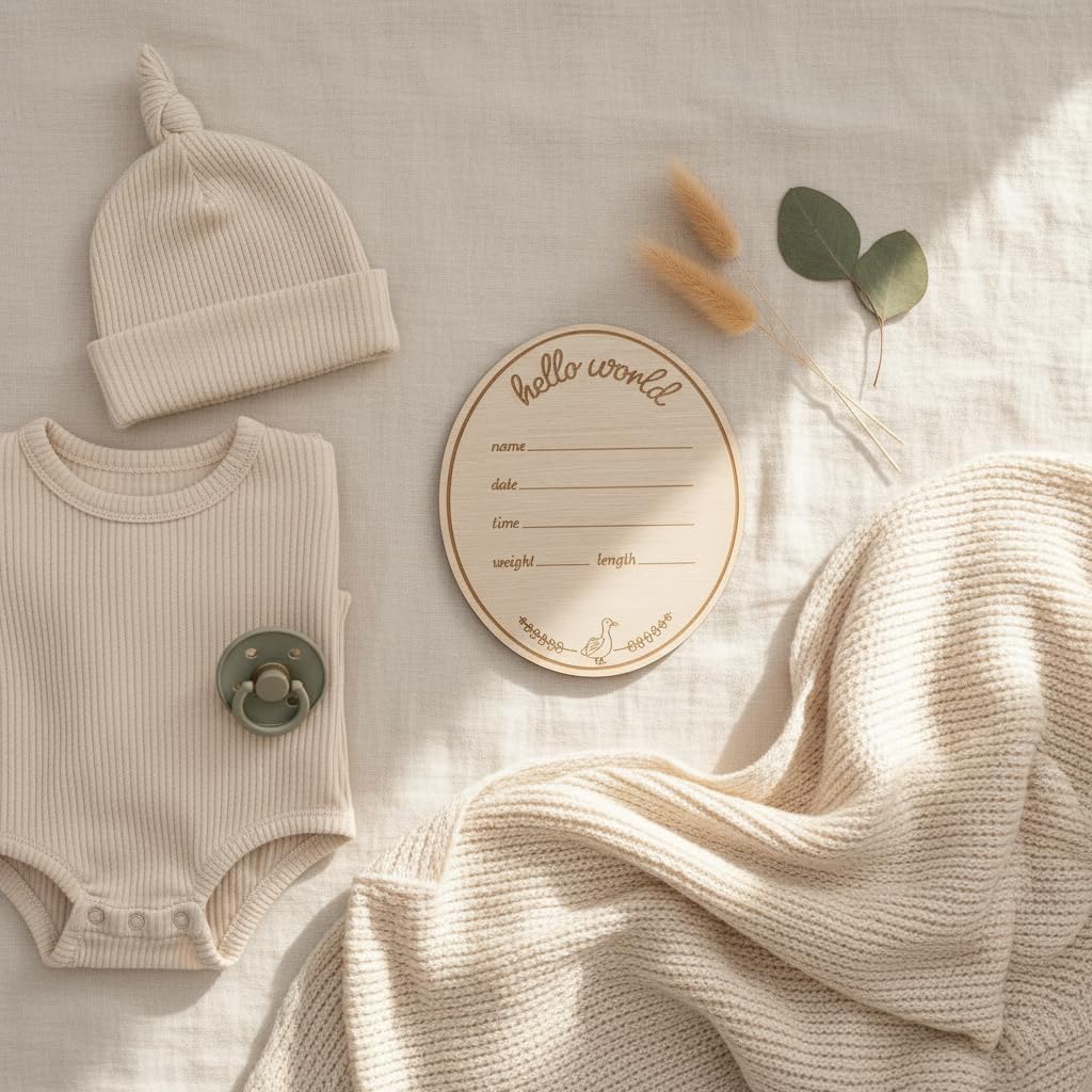 Kate & Milo Wooden Hello Baby Birth Announcement Photo Prop, Goose Design, Personalized Newborn Milestone Sign