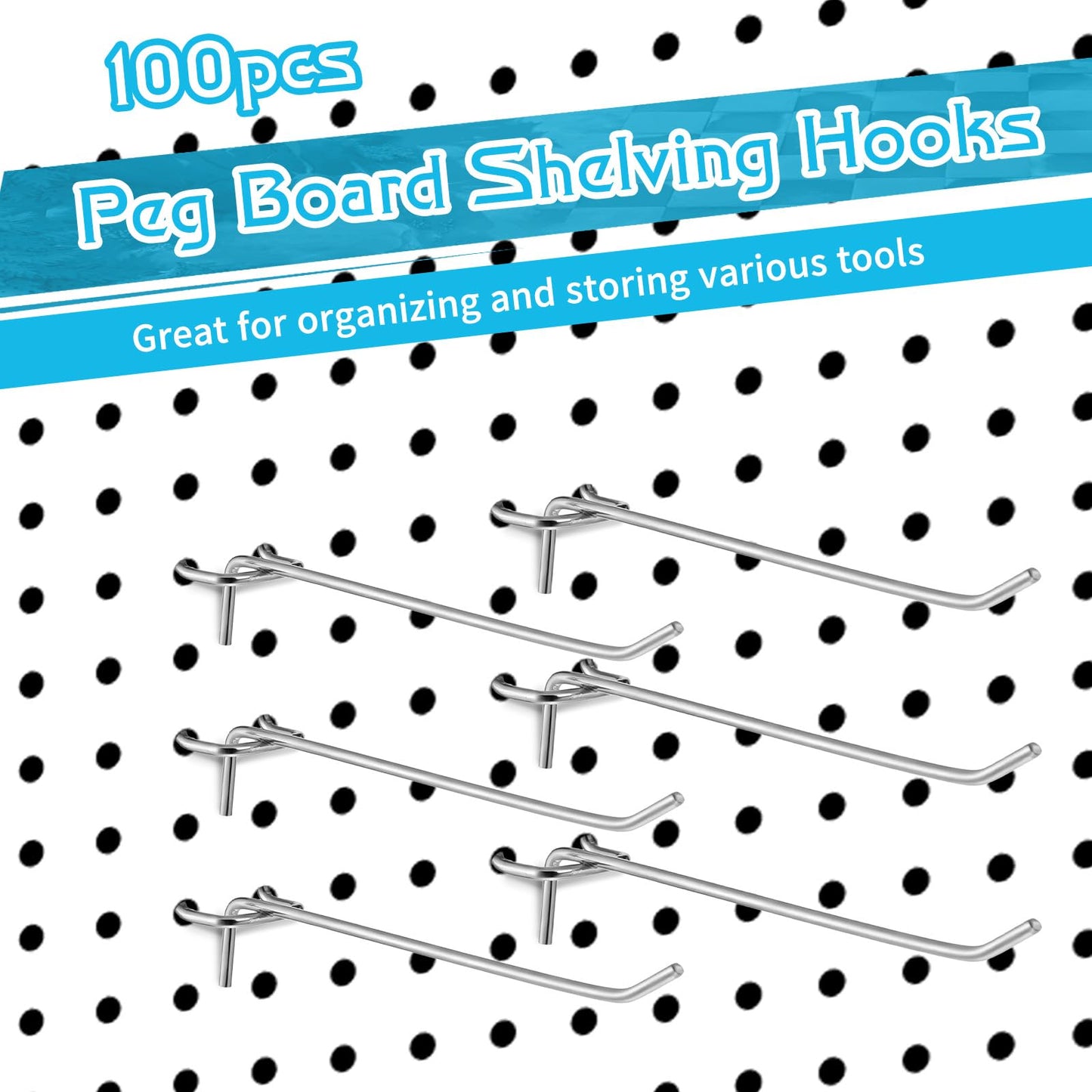IANFAN 100 Pack 6 Inch Pegboard Hooks, Metal Shelving Hooks Organizer, L-Shape Design, Rust Resistant, for Garage Tools Storage