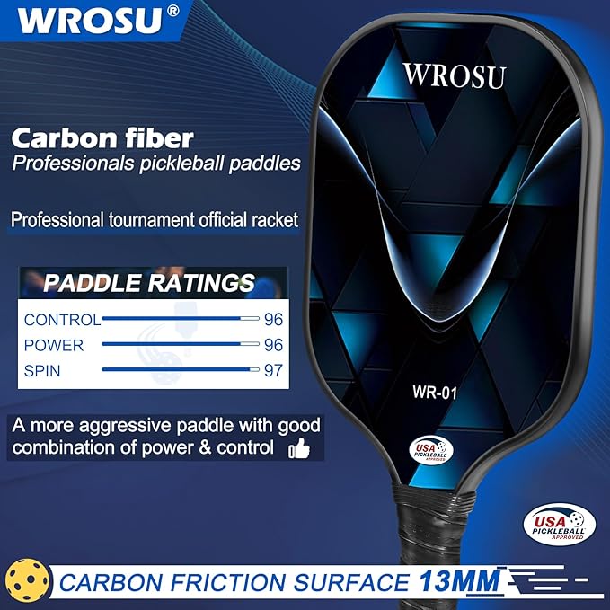 Carbon Fiber Pickleball Paddles Set of 4 or 2 Rackets,USAPA Approved Carbon Fiber Surface Pickle Ball Equipment Sets PP Honeycomb Core Pickleball Rackets & Accessories for Men,Women,Kids,Adults