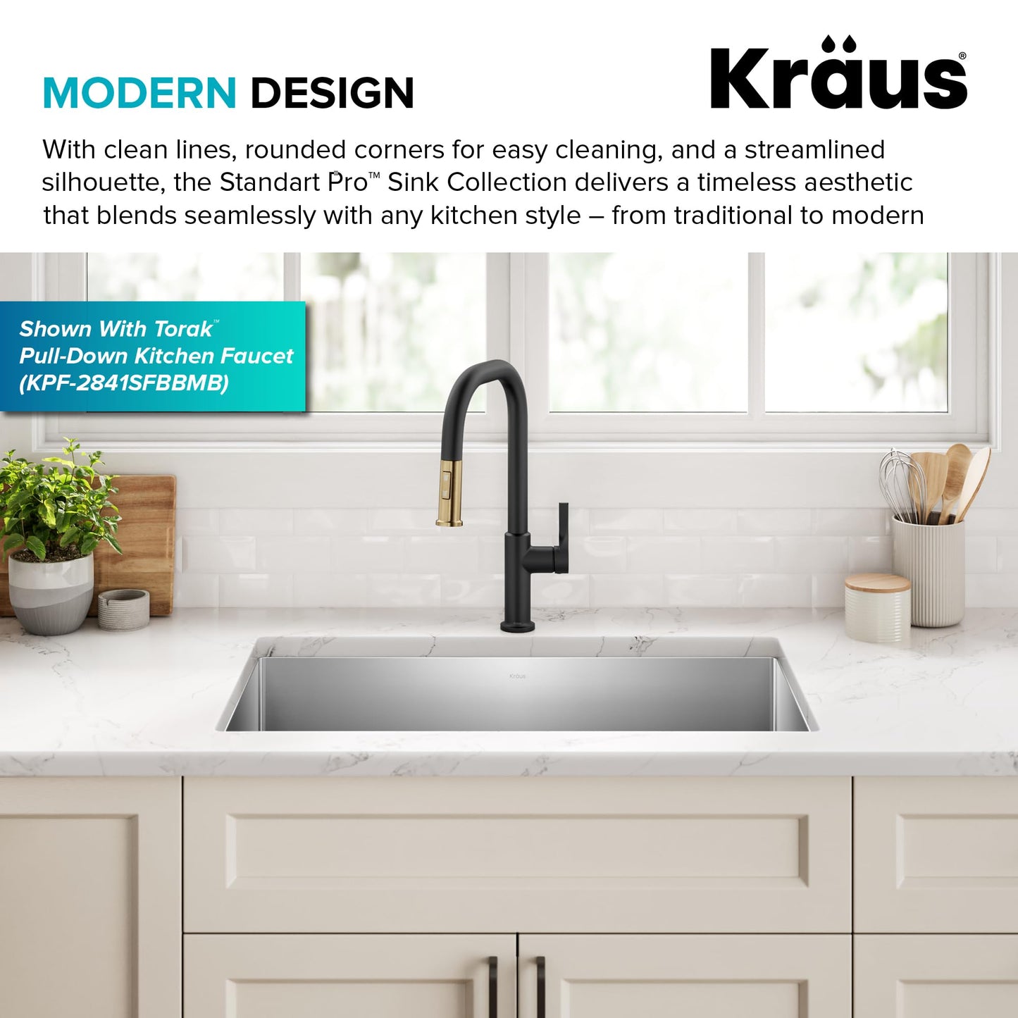 Kraus KHU100-32 Standart PRO 16 Gauge Undermount Single Bowl Stainless Steel Kitchen Sink, 32 Inch