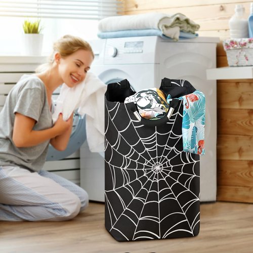 50L Laundry Basket Halloween Spider Foldable Laundry Hamper with Padded Handles Waterproof Durable Clothes Hamper Storage Basket for Clothes Organizer
