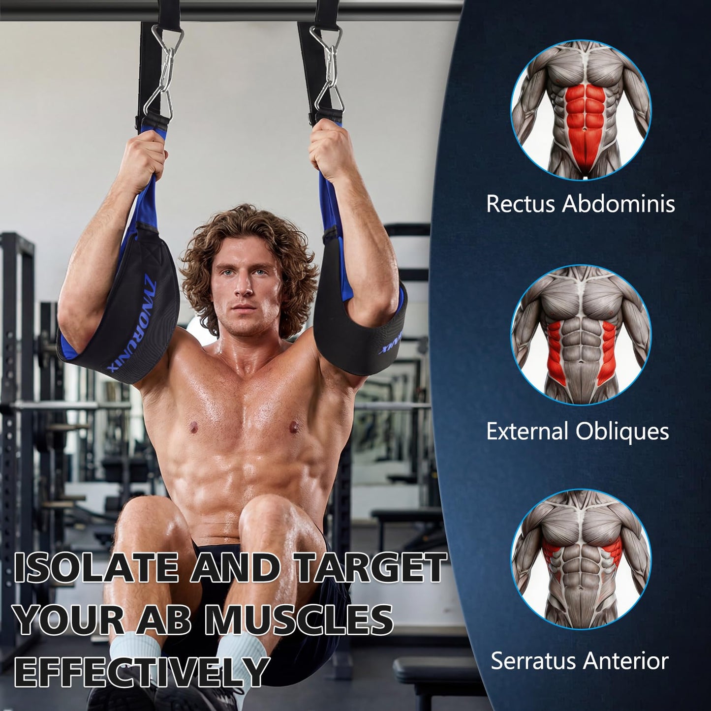Adjustable Hanging Ab Straps for Pull Up Bar, Core & Abdominal Workout Equipment for Strength Training and Leg Raises，Gym Ab Slings Straps Padded Arm Support with D-Ring Strap, Men Women