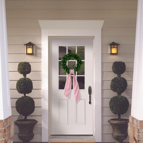 DYSHAYEN Wreath Sash - Canvas RIC Rac Trim for Front Door | Pink Gingham with White Trim
