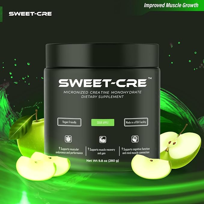 Creatine Monohydrate – 5g Creatine Monohydrate Powder – Advanced Creatine for Women and Men – Bulk Supplements Creatine – Delicious Fruit Punch Flavor – 10oz (40 Servings, Sour Apple)