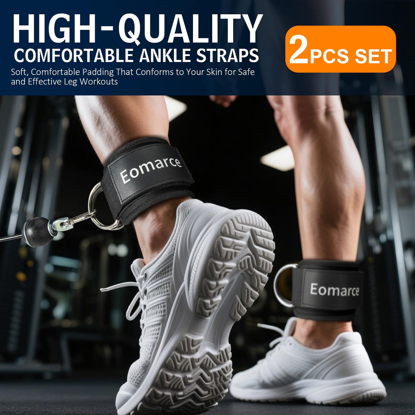 Eomarce 2PCS Set Premium Cable Kick Back Ankle Straps for Cable Machines Women & Men, Glute Kickback Ankle Strap for Workout, Ankle Cuff Cable Attachment Wraps weights, Tobilleras Para Mujer Gym Leg