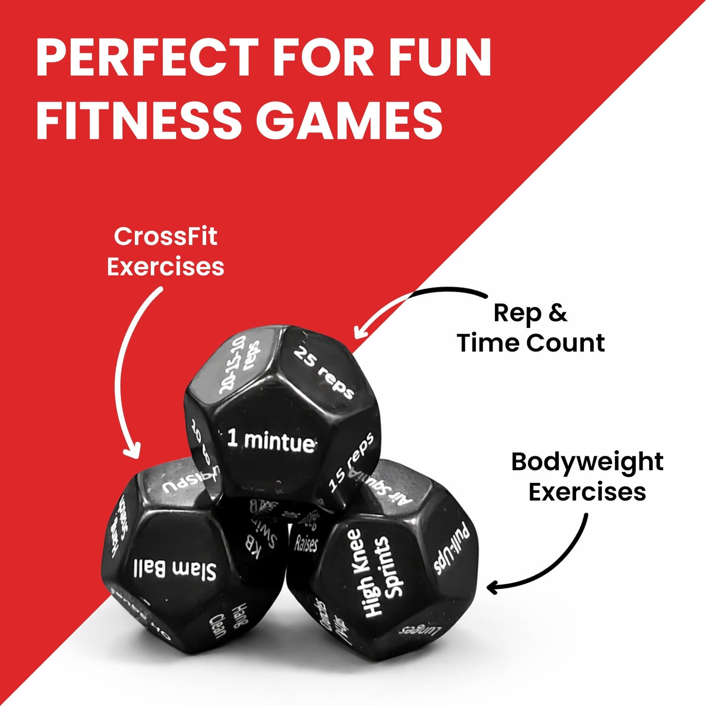 Rubberbanditz - Fitness Dice for Exercise & Workouts | Three Engaging 12-Sided Full Body Workout Dice | Ideal for Crossfit, Home Workouts, and Gyms | Fun Workout Equipment