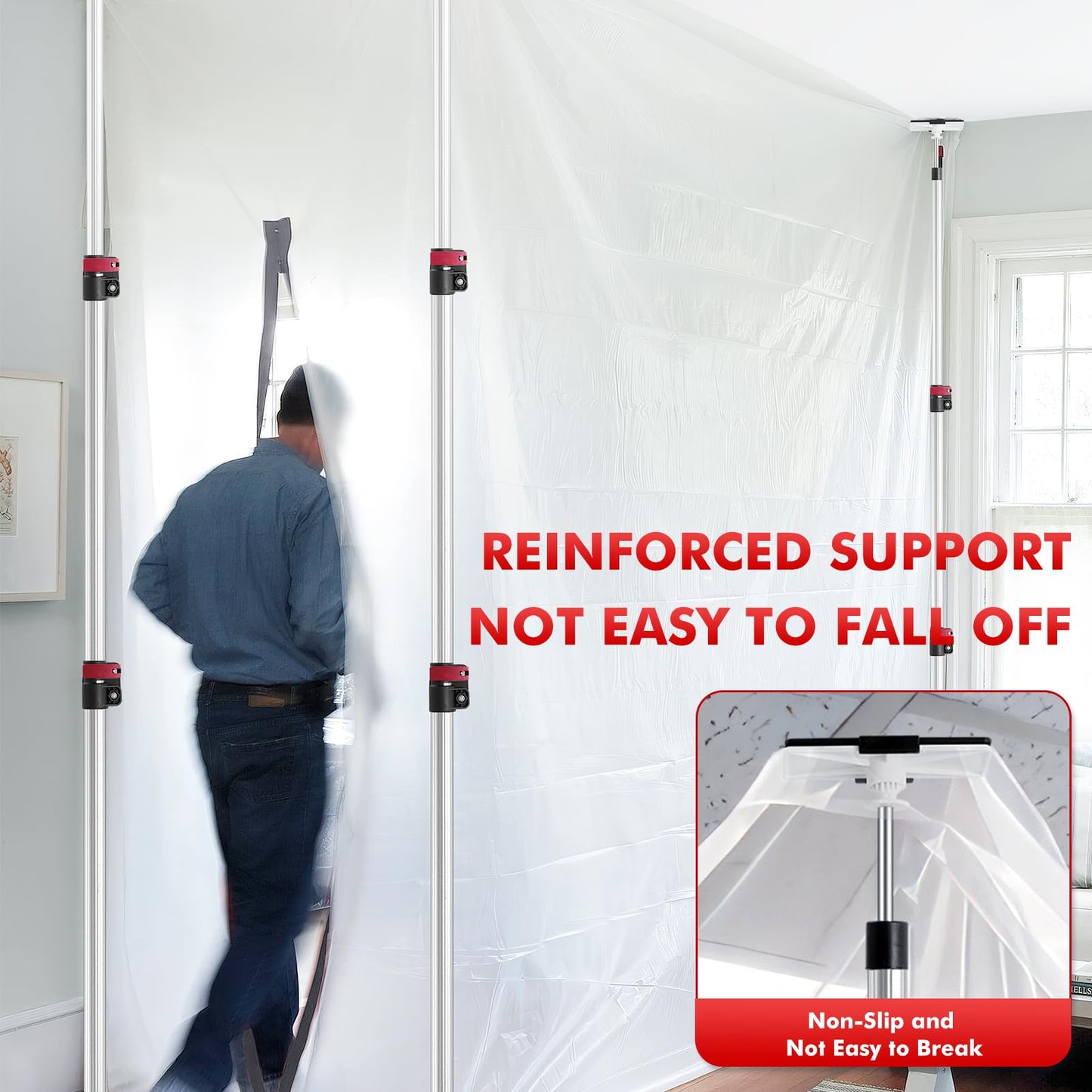 12FT Dust Barrier Poles 4 Pack withCarry Bag, Stainless Steel Retractable Zipper Wall Poles Kit for Renovation, Remodeling and Isolation Work