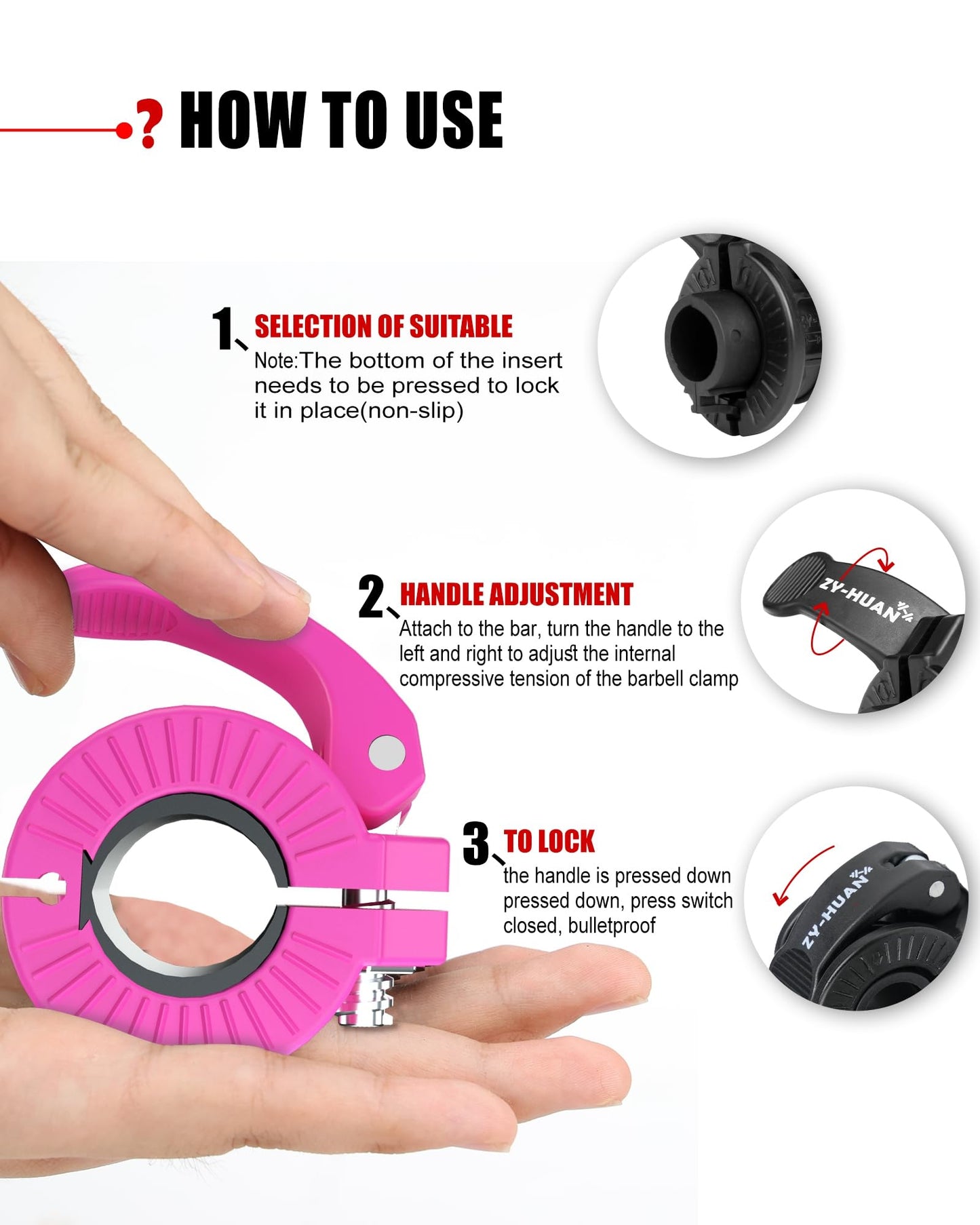 ZY-HUAN Pro Barbell Clips 1 inch Barbell Clamps 0.9-1.18inch Quick Release Weight Clips for Bars Multi-Size Adjustable Olympic Barbell Clamps (Rose)