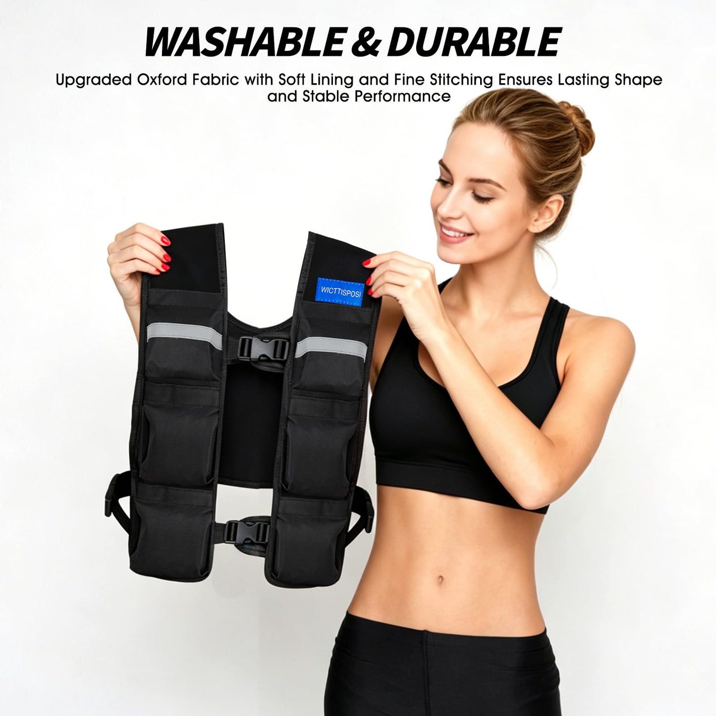 WICTTISPOSI Weighted Vest for Women, 2-12 lbs Adjustable Steel Shot Slim Fit Curvy Workout Vest with Reflective Strips and Phone Armband for Running Walking Fitness