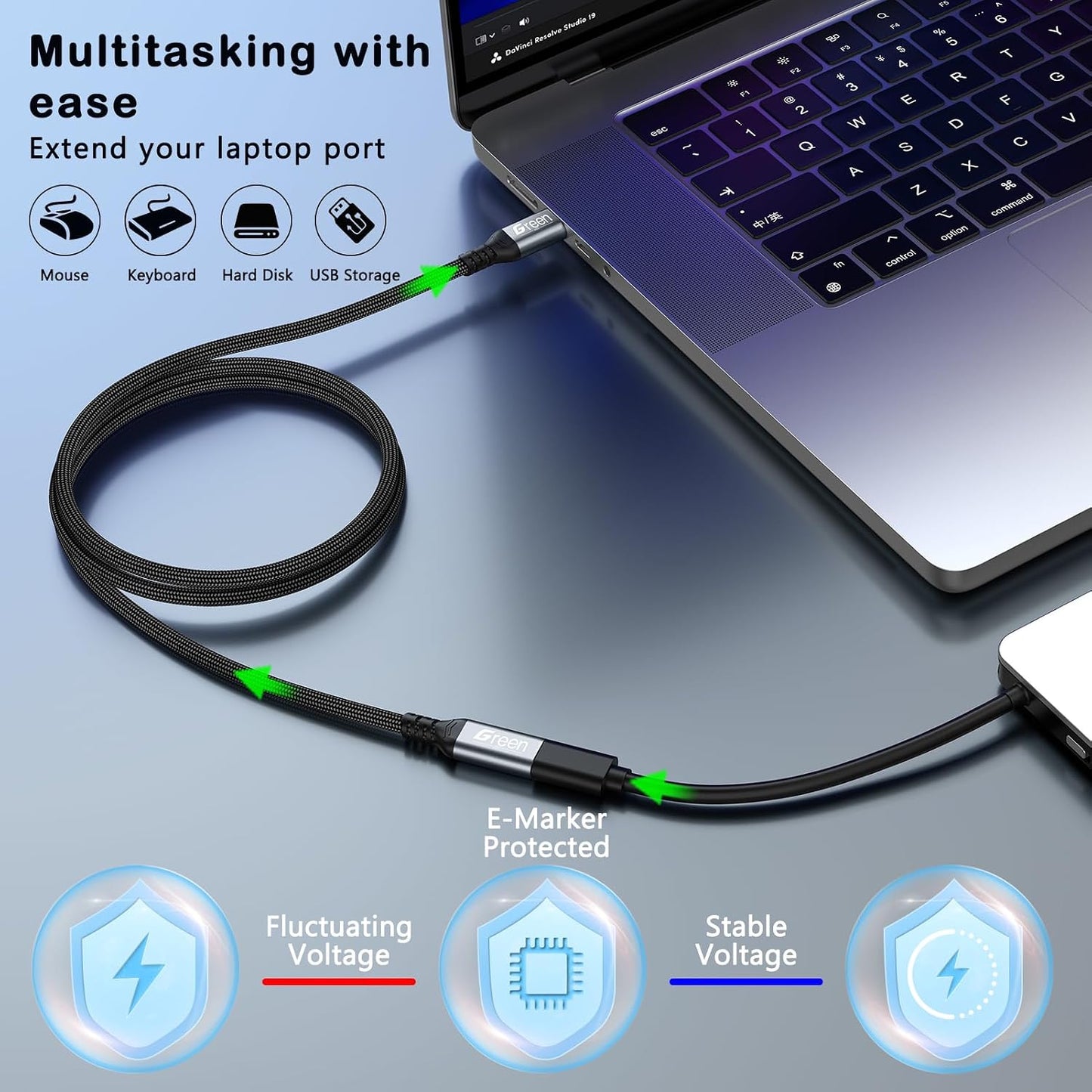 1.5ft 3.3ft 5ft 6.6ft 10ft, 20Gbps/4K@60Hz USB3.2 240W 17 16 15 PSVR2/Hub/iPad 1.5ft USB C Extension Cable, Video
