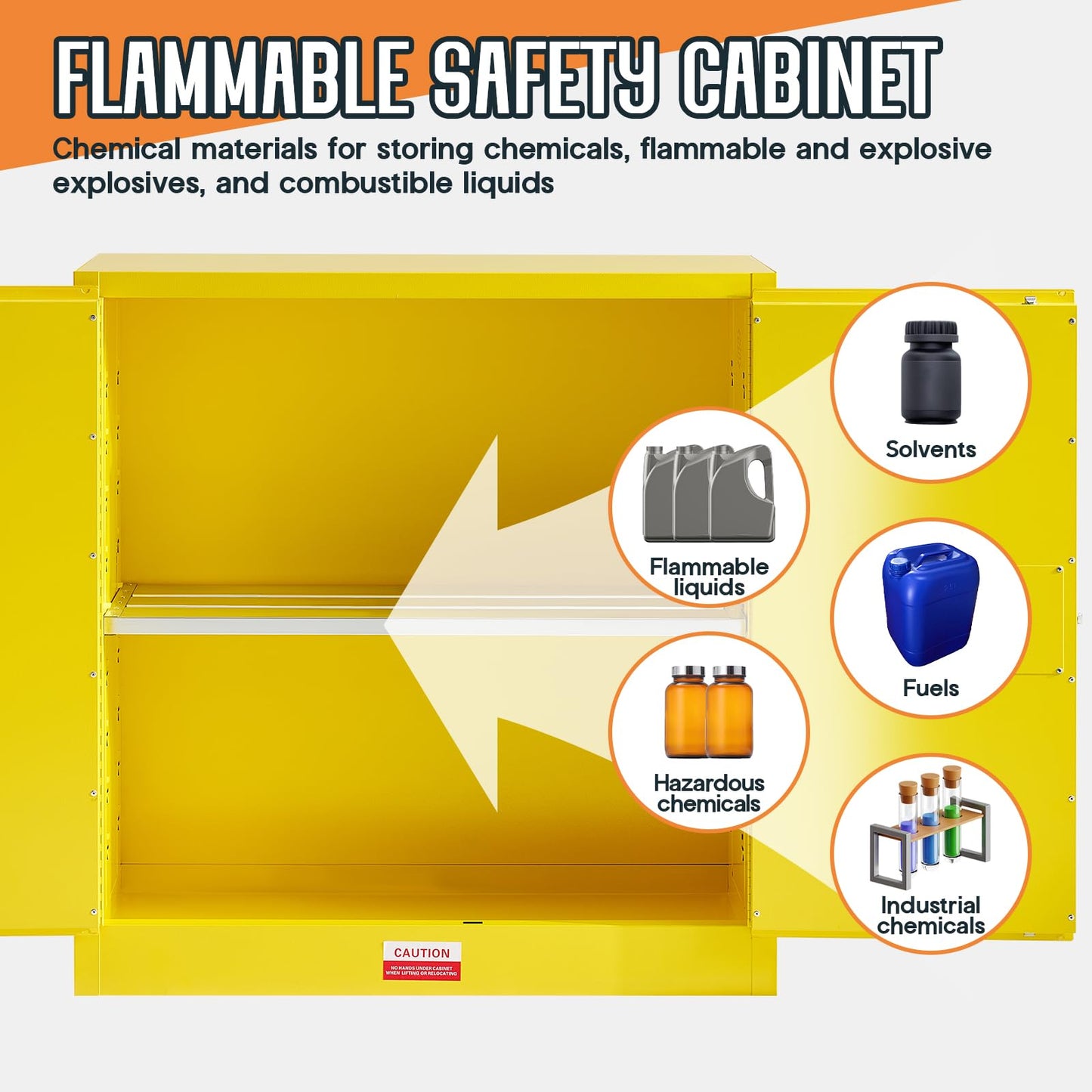 SPECRAFT 45 Gal Flammable Cabinet, 44x43x18 Inch, Cold-Rolled Steel, Adjustable Shelves, OSHA & CE Certified for Industrial, Commercial, Laboratory, and Institutional Use, Yellow