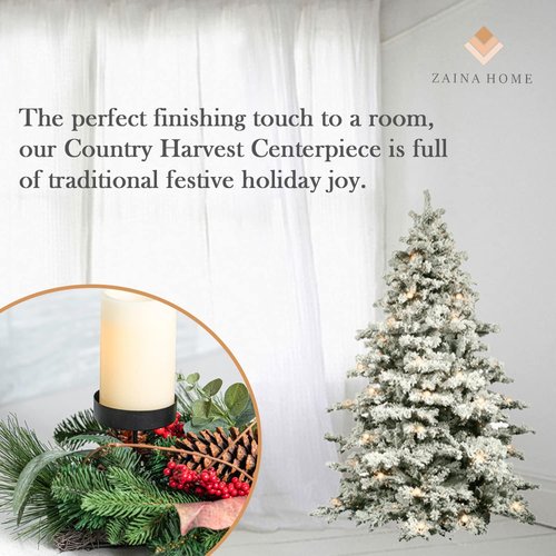 Country Harvest Christmas Centerpiece - Handcrafted Holiday Table Décor with Eucalyptus & 3 Candle Holders