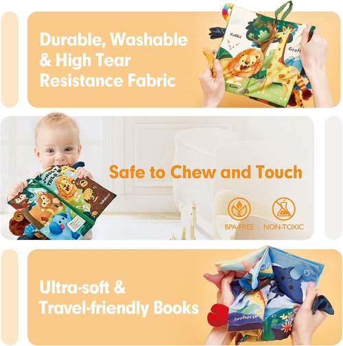Hahaland Baby Toys - 2-Pack Crinkle Books for Infants | Soft Cloth Sensory Touch Books for 0-6 Months