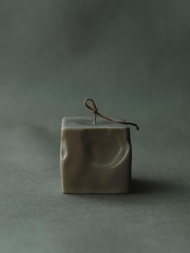 LAWA Raw Block Candle - Beautiful Handmade Pillar Scented Soy Wax Elegant Aesthetic Candle Housewarming Gift Home Room Shelf Decor Idea (Earthy Green, Small)