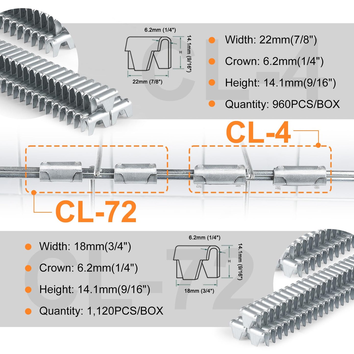 KAMSIN SM66T Pneumatic Clinching Clipper with 1120 PCS Galvanized CL-72 Clinch Clips for Spring Mattress, Car Seat