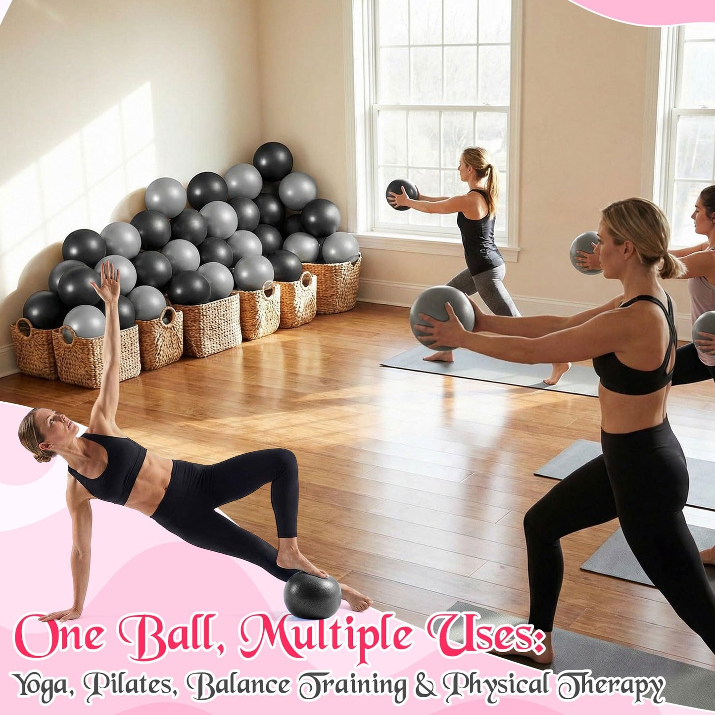 Teyva Daily 40 Pcs Small Exercise Pilates Ball Bulk 9 Inch Mini Yoga Balls Anti Burst and Slip for Stability Fitness Physical Therapy Stretching & Core Workout at Home Gym Office Class(Black Gray)