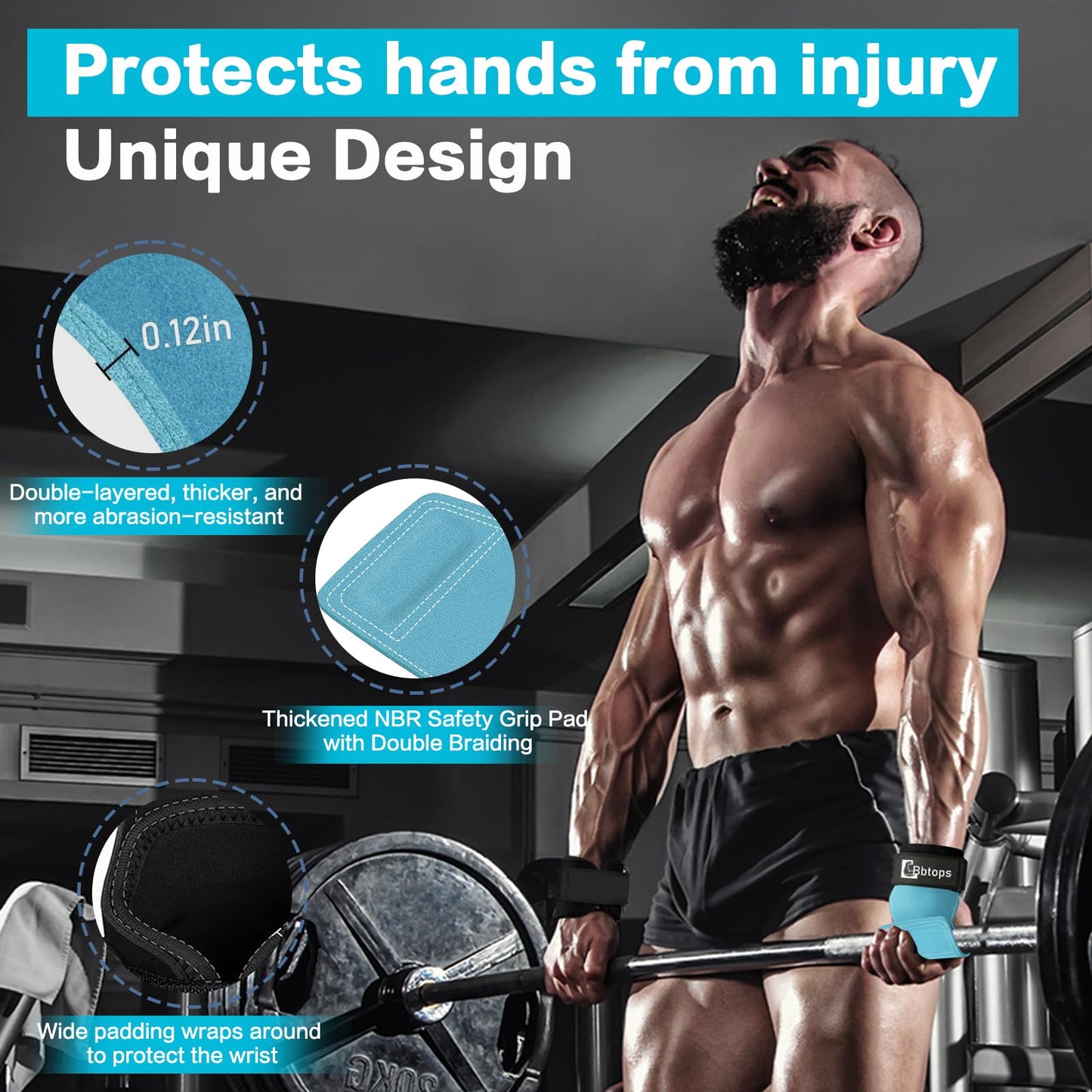 Weight Lifting Wrist Strap, Double-Layer Leather Wrist Straps for Gym Strength Training Weightlifting,Deadlift and Powerlifting, Enhance Grip Strength Neoprene Padding Gym Workout Lifting Straps for Men & Women (Pair) blue