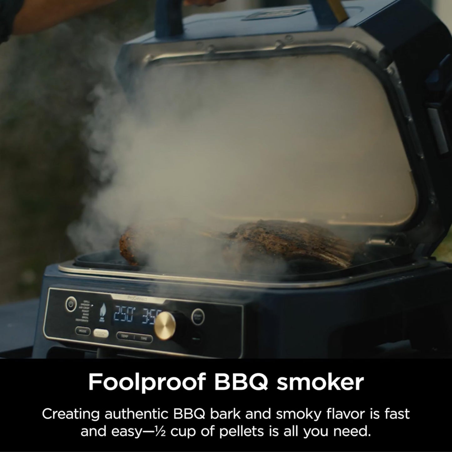 Ninja Woodfire Pro Connect XL Outdoor Grill & Smoker | Bluetooth, App Enabled | 7-in-1 Grill, BBQ Smoker, Outdoor Air Fryer | Woodfire Technology | Built-In Thermometer | Blue & Gold| OG951BL1