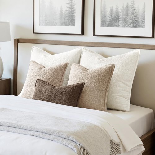 MIULEE Decorative Textured Boucle Throw Pillow Covers - Pack of 2 | 22x22 Inch White Boho Farmhouse Accents for Sofa & Bedroom Decor