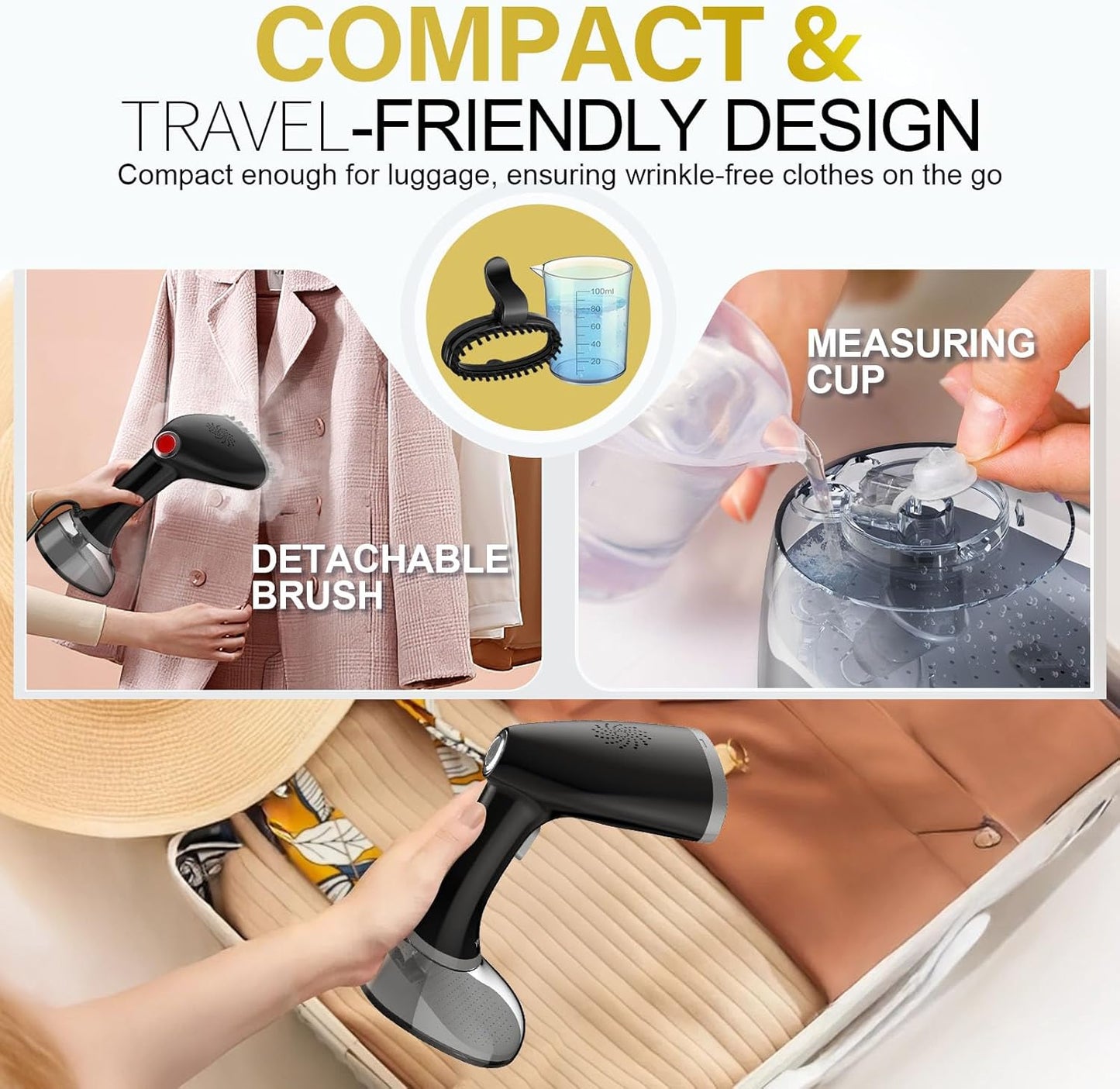 Skiennix Handheld Clothes Steamer - 1800W Fast Heat-Up, 3 Steam Settings, 380ml Tank, Portable Travel Use