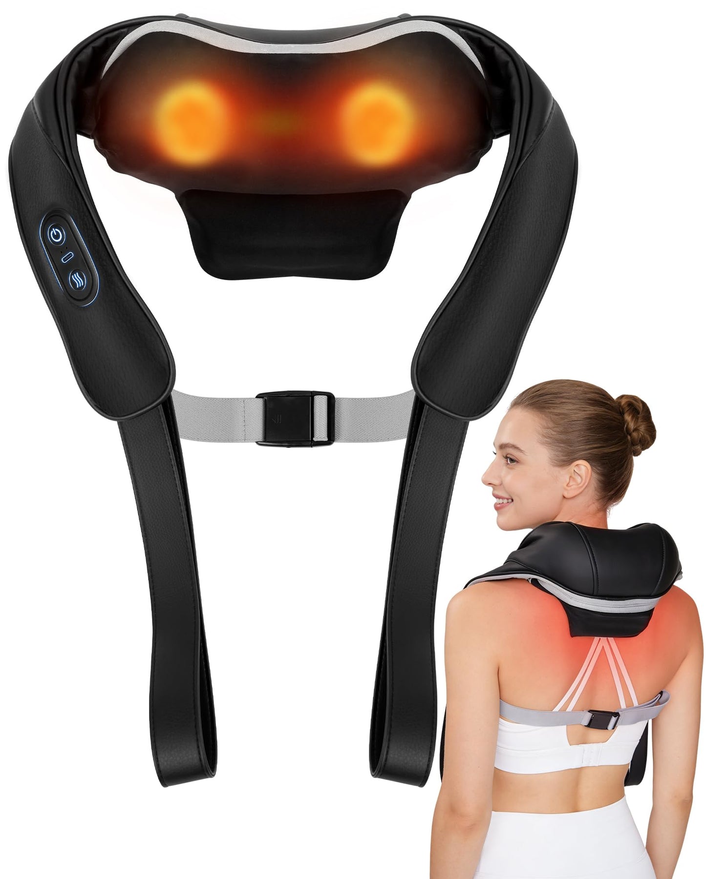 LOOMELL Neck Massager with Heat Cordless: Shiatsu Back Shoulder Massage Tools for Pain Relief Deep Tissue Electric 4D Kneading for Muscle Remedy Lymphatic Drainage Gifts for Men Women Mom Dad (Black)