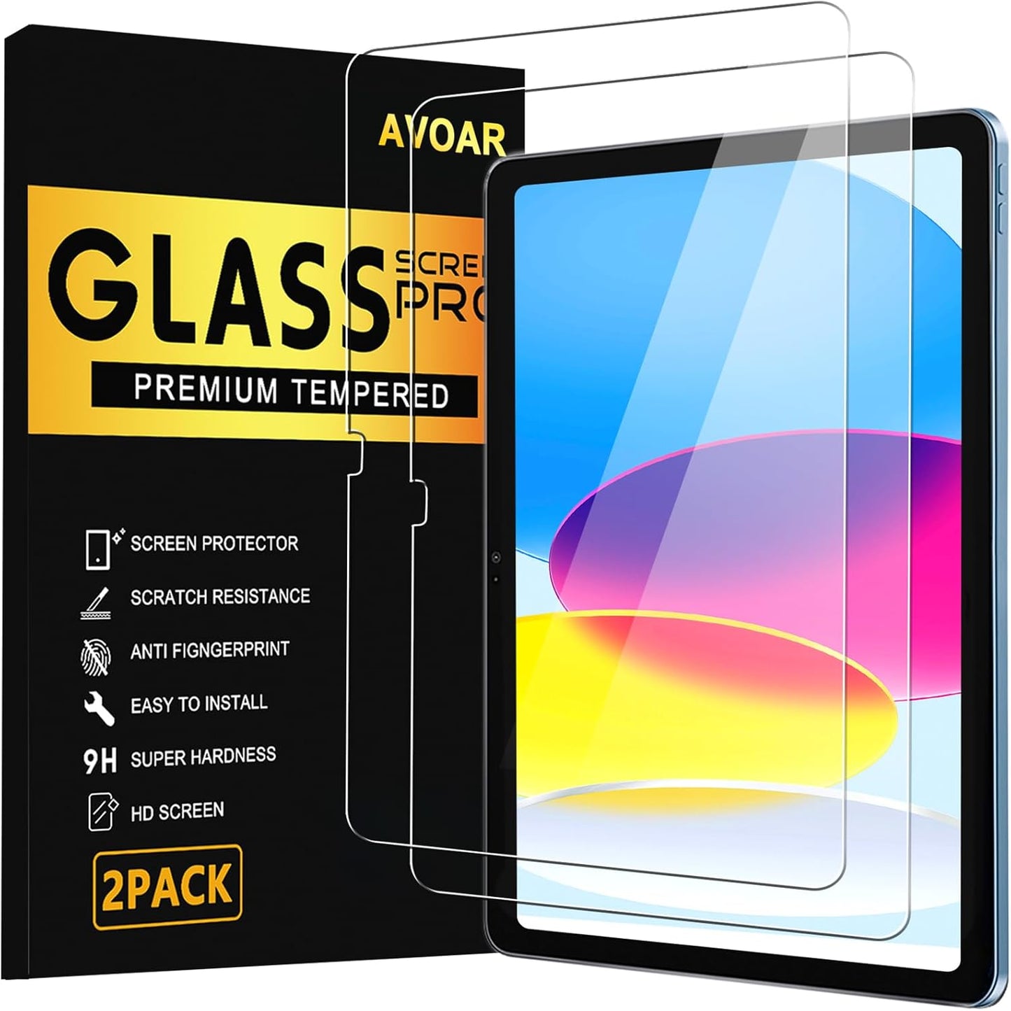 2 Pack 11th A16 2025 10th 10.9 Inch 2022, 9H Screen Protector for iPad & Generation Ultra Sensitive Case Friendly HD