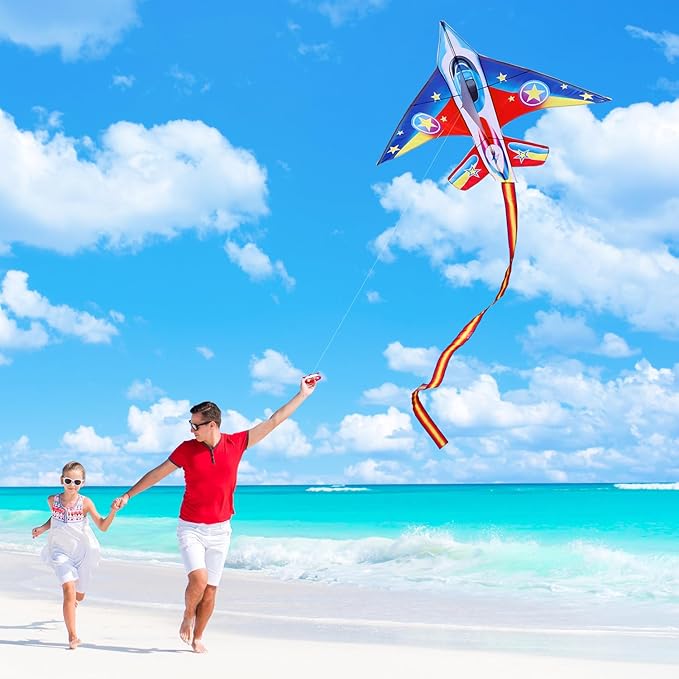 Fighter Jet Kites for Kids & Adults - Durable Airplane Kites for Boys Ages 8-12 & 4-8 with Kite String Reel, Easy Fly Large Outdoor Kite for Beach & Park Activities