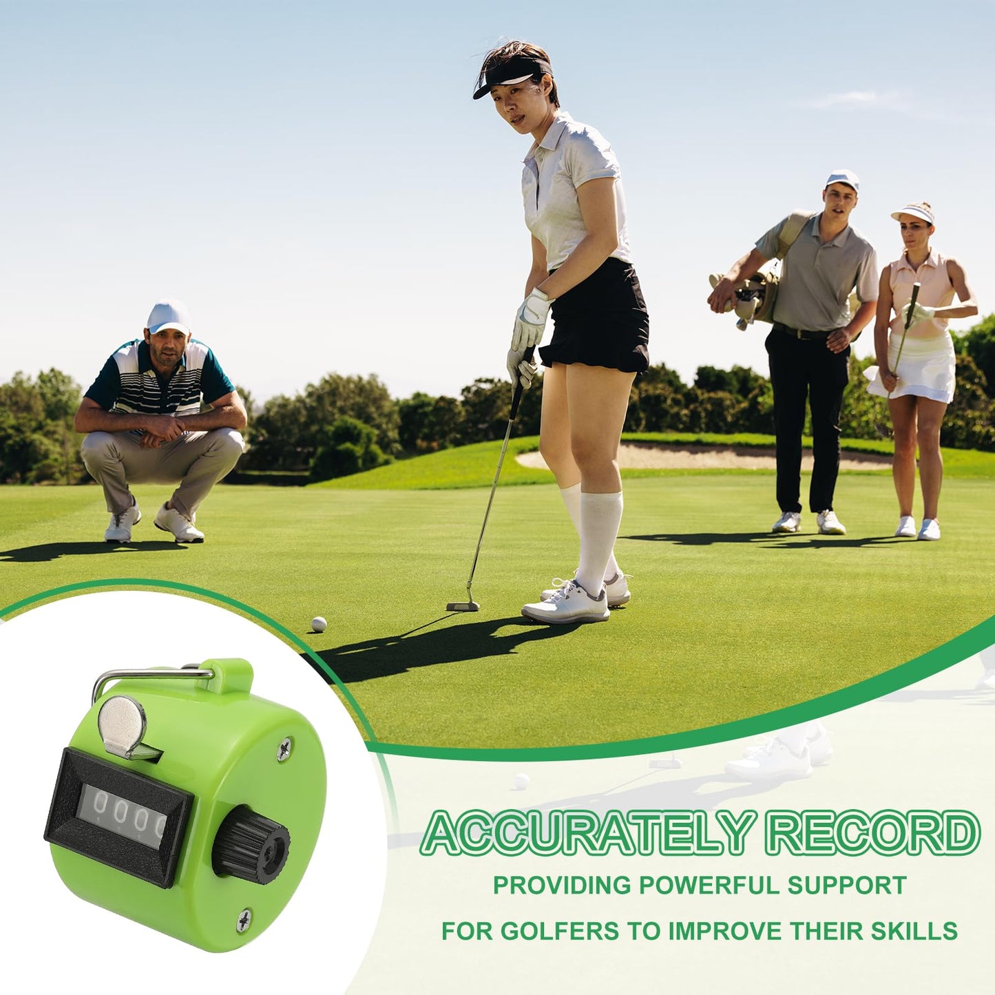 YELARXI Pitch Counter Clicker, 4-Digit Number Clicker for Counting Mechanical Hand Tally Counter - Fitting for (Golf - Fishing - Coaching - Knitting - Sports Events) 2 Pcs & Green