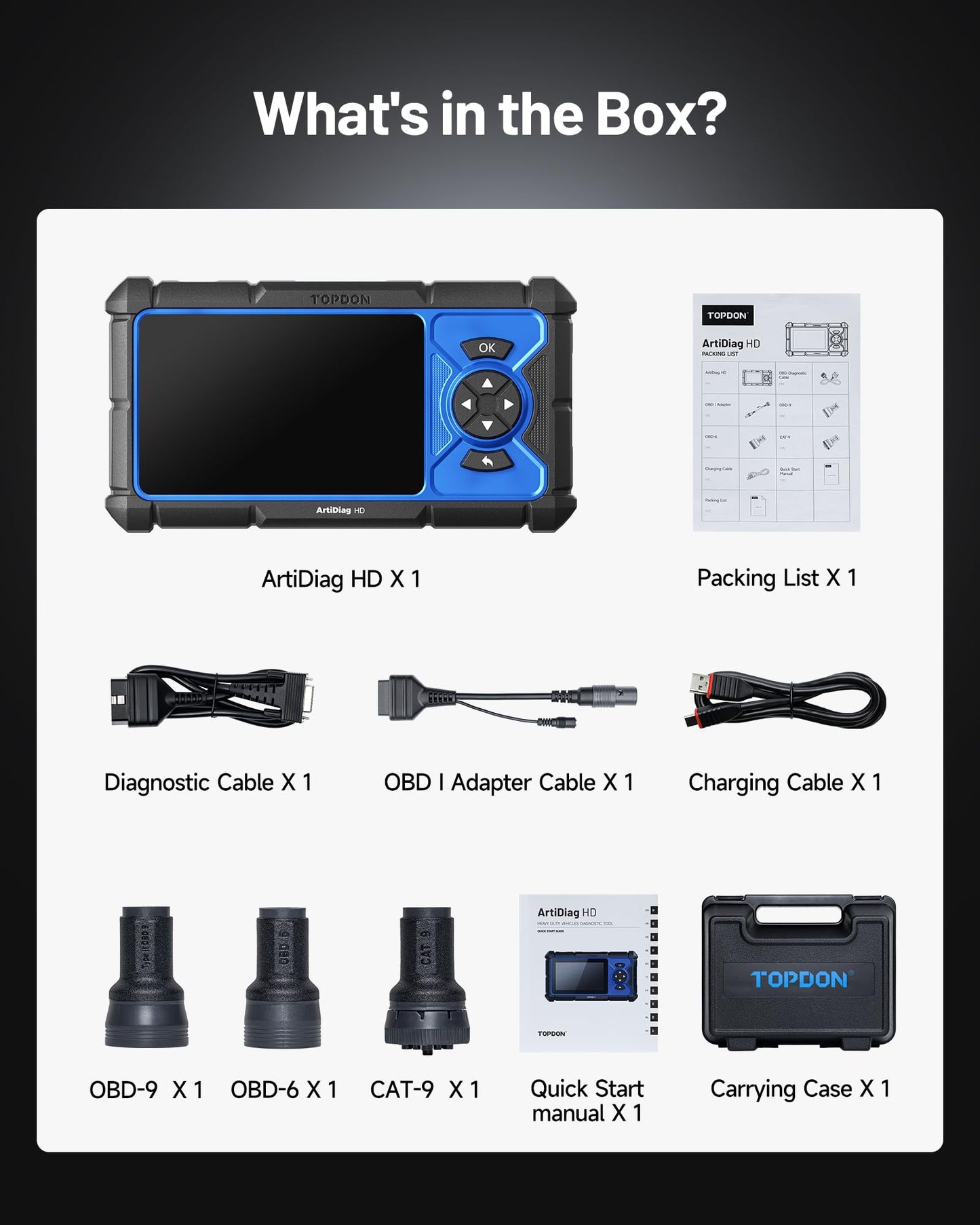 TOPDON ArtiDiag HD Heavy Duty Truck Scanner, Diesel Diagnostic Tool, Full System Truck Scanner for Cummins Detroit MaxxForce, 10 Reset Service, DPF Regen, Speed Limit Adjust Reset, 2 Years Free Update
