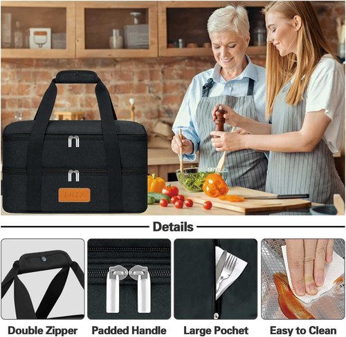 LHZK Insulated Casserole Carrier - Expandable Design for Hot or Cold Food | Fits 11 x 15 or 9 x 13 Dishes (Black)