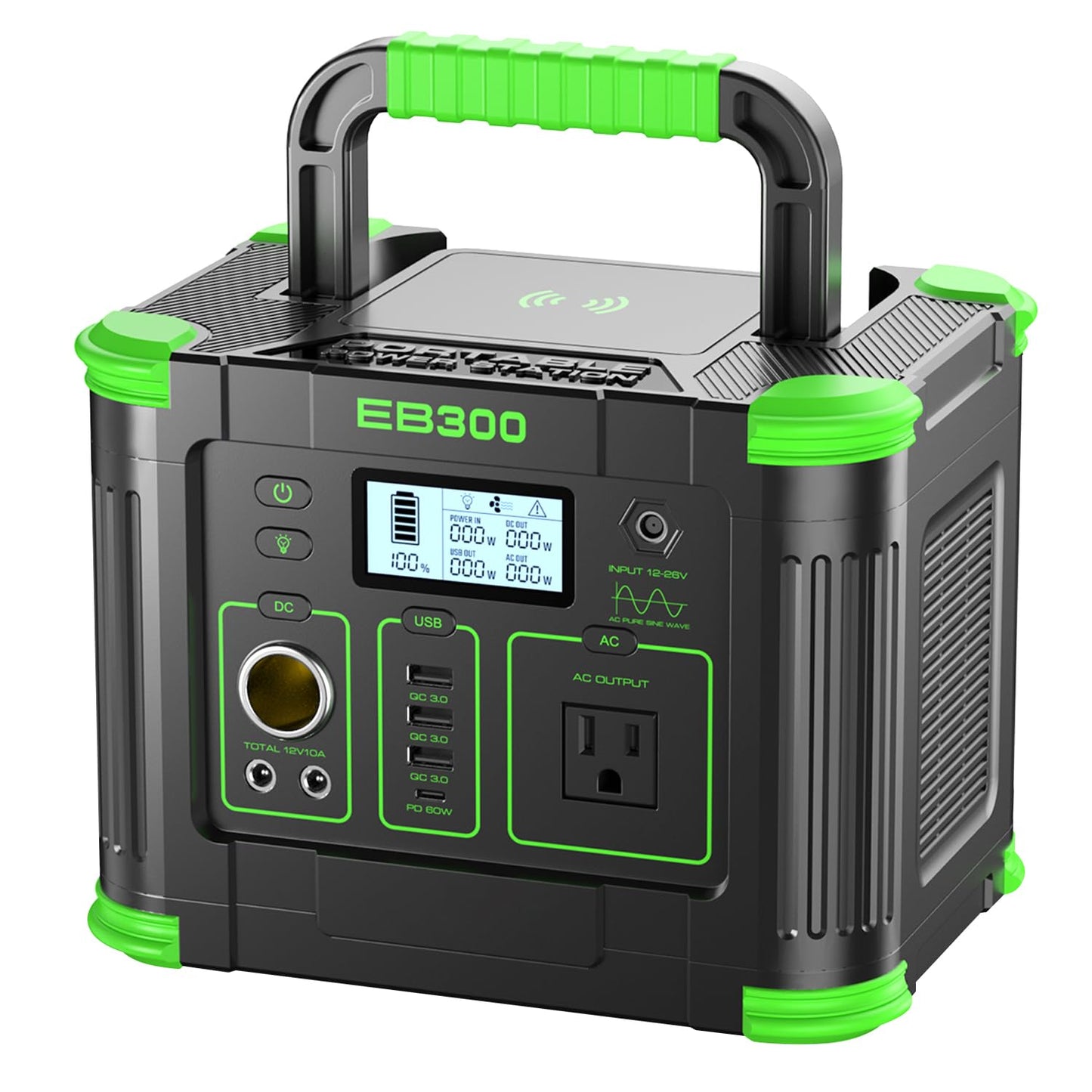 Portable Power Station 330W 288Wh Solar Generator with 60W USB-C PD Fast Charging, Pure Sine Wave AC Outlet, 5W Wireless Charger, LED for Camping, RV, CPAP, Home Emergency Backup, Off-Grid Living