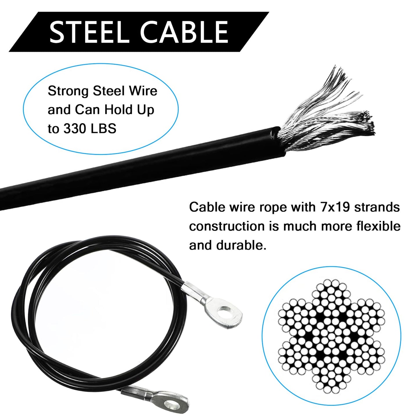 Favuit Fitness Pulley Cable, Gym Replacement Cable, Heavy Duty Steel Wire Rope, Black, 59in