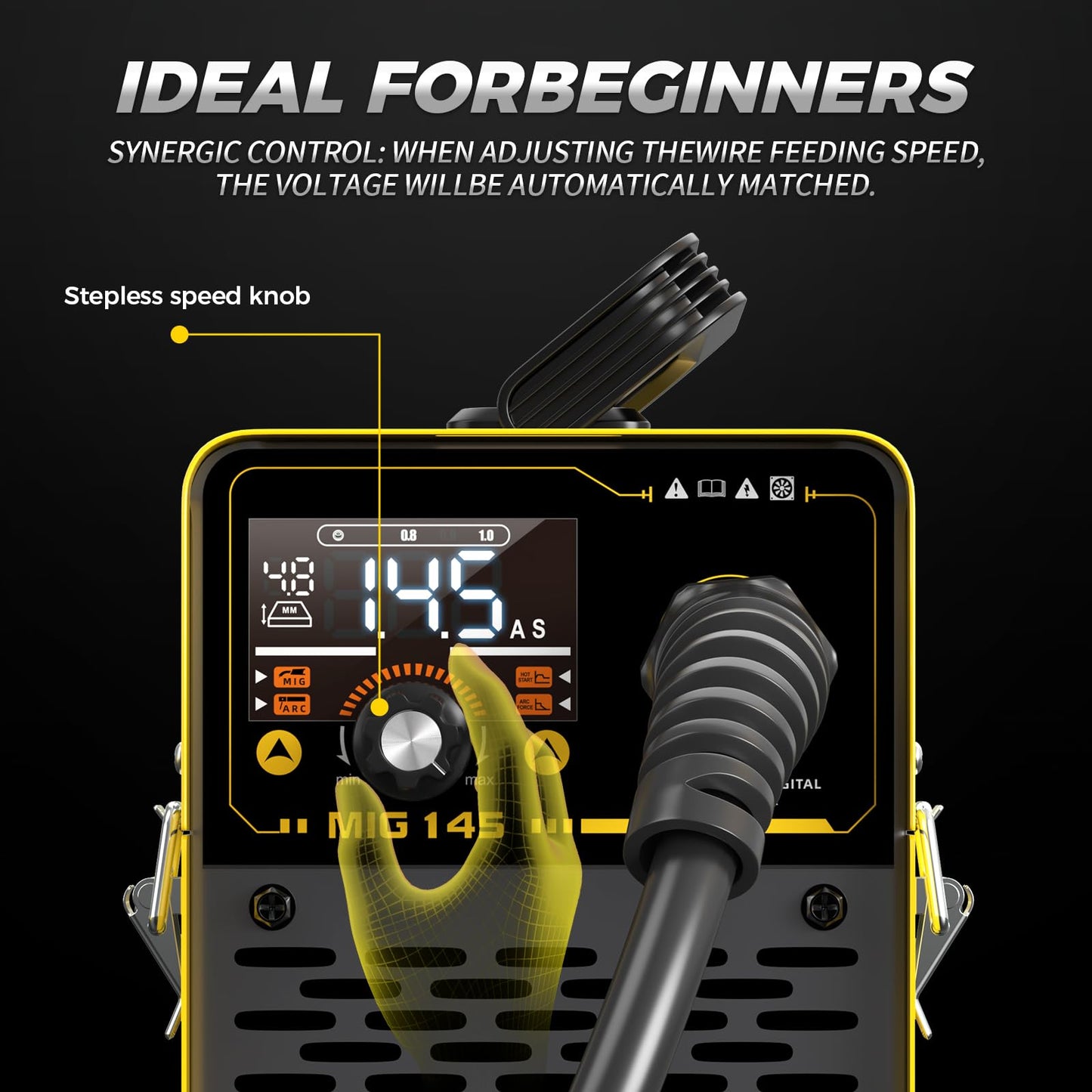 145 MIG Welder with LED Display IGBT Inverter Welder 110V Flux Core MIG/Lift Tig/Stick Welding Machine 2T 4T Three in One Professional MIG Welder for Home and Industrial Use