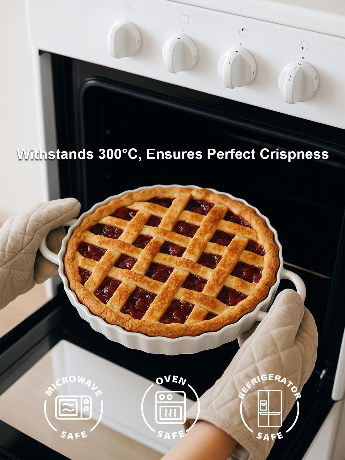 Yamteck 10×2in Deep Ceramic Pie Pan with Handles for Pie Quiche Tart Baking. Easy to grip, Lead-Free. Casserole Lasagna Dish for Thanksgiving Christmas Wedding Gift. Microwave, Dishwasher, Oven Safe