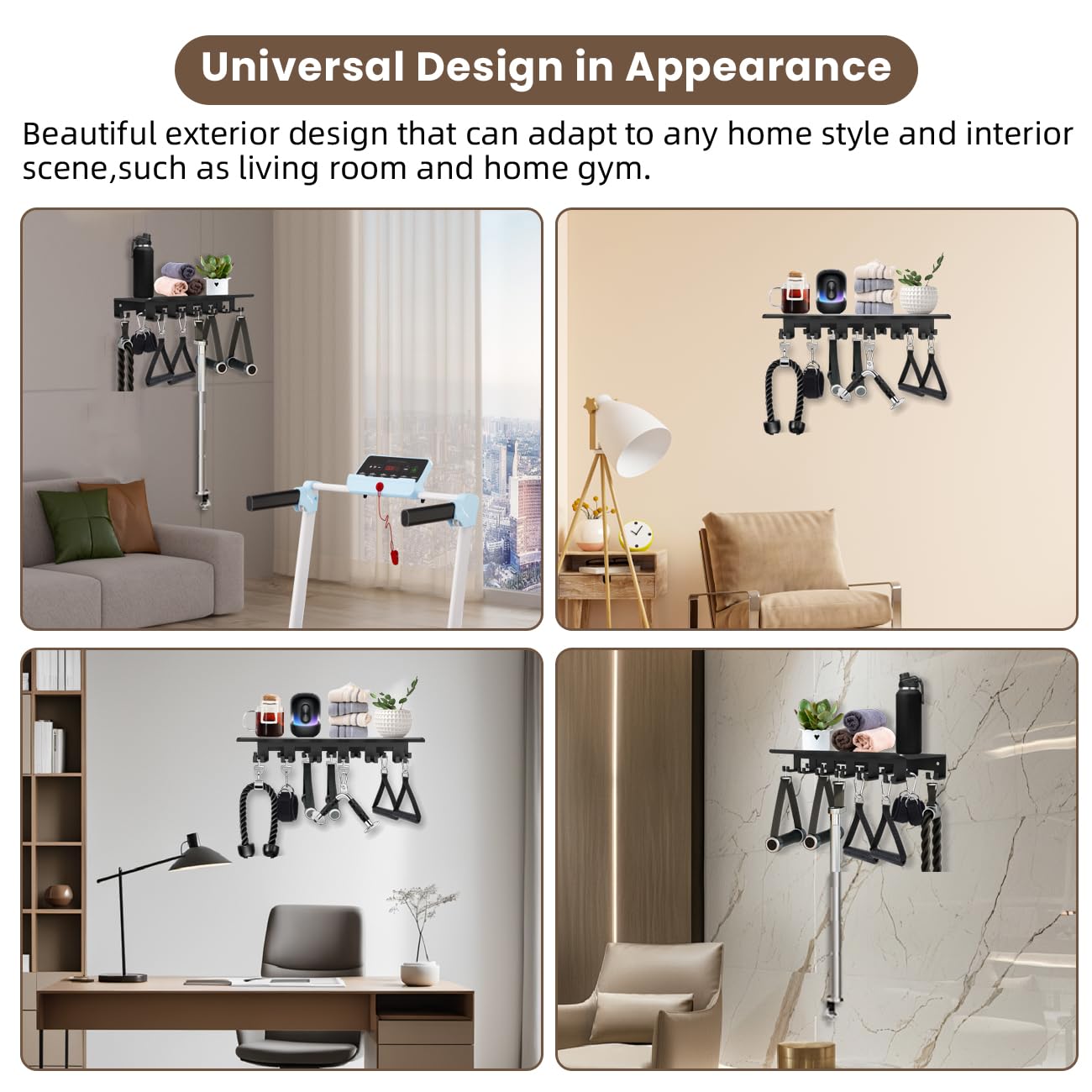 Floating Shelf Organizer Compatible with Tonal Accessories Wall Mount Hanger with Hooks T-Lock Adapters Home Gym Weight wall Storage Equipment Metal Rack Holder Bracket Hanger Black Workout Fitness