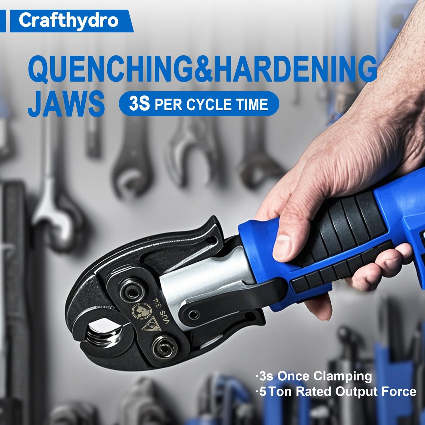 18V Press Tool for Copper Pipe 50kN Battery Powered Electric Hydraulic Pipe Crimping Tools with 1/2", 3/4", 1" Jaw Copper Tube Fittings Crimper Pliers with Brushless Motor
