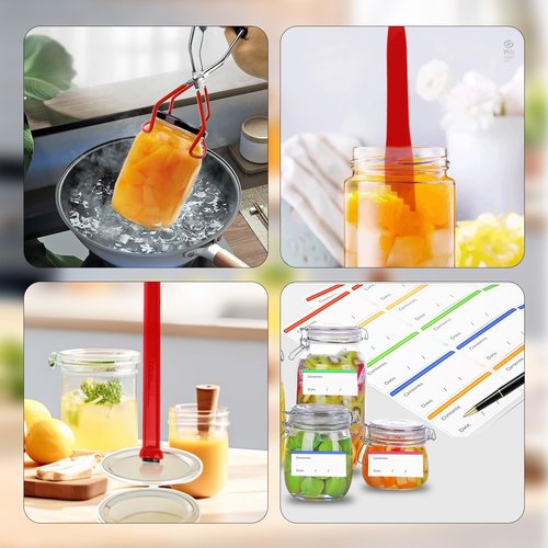 4PCS Canning Tools, Canning Jar Lifter Tongs with Jar Lid Lifter Magnetic Lid Lifter,Canning Bubble Popper Bubble Remover and Canning Labels for Canning Supplies Starter Kit,Home Kitchen, Red