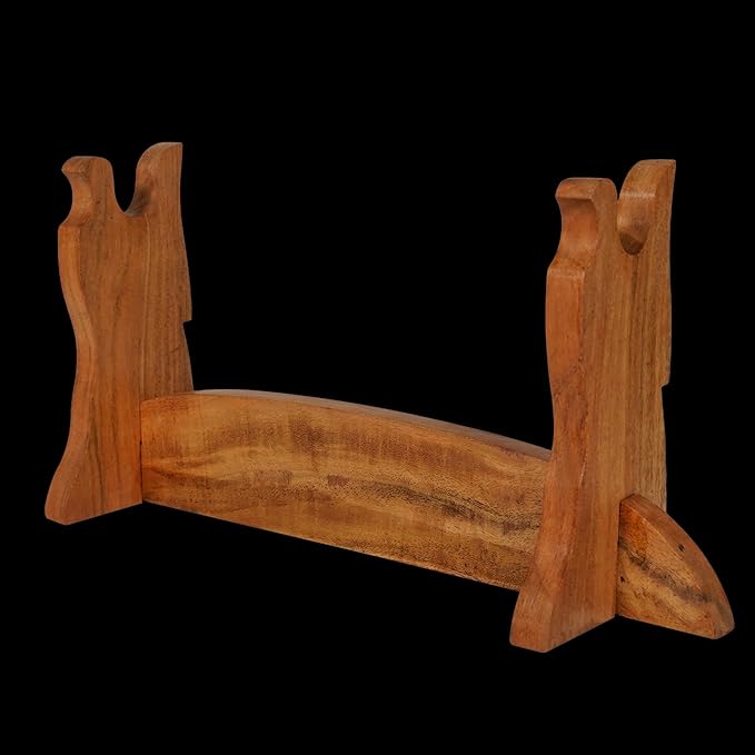 Mythrojan Medieval Sword Stand Solid Wood Horizontal Display Rack for Katana, Samurai, Gladiator, Crusader Swords Elegant Tabletop Holder, 1-Tier