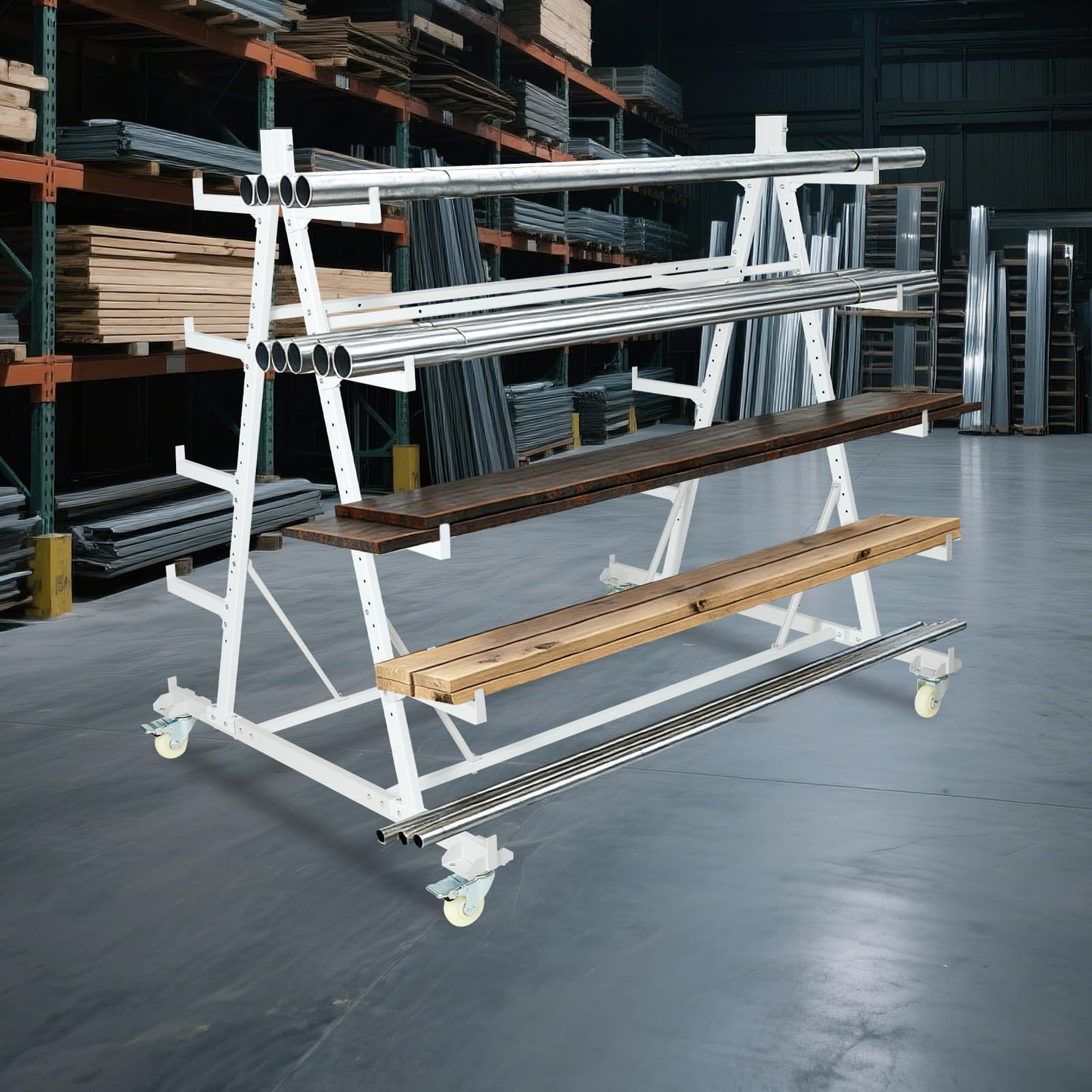 YeeJinHong Conduit Pipe Rack Storage with Wheels, 5-Tier Heavy Duty Horizontal Pipe Storage Rack, Industrial Rolling Steel Cart for Garage & Warehouse, 2000 lbs Capacity, 56" x 44" x 52", Casters