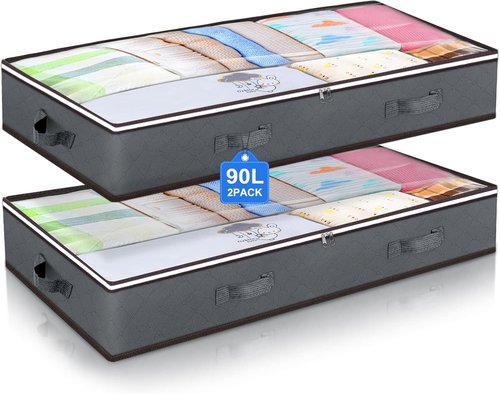 90L Under Bed Storage Containers by [Brand Name] - Clear Lid Organizers for Toys & Clothing | 2 Pack