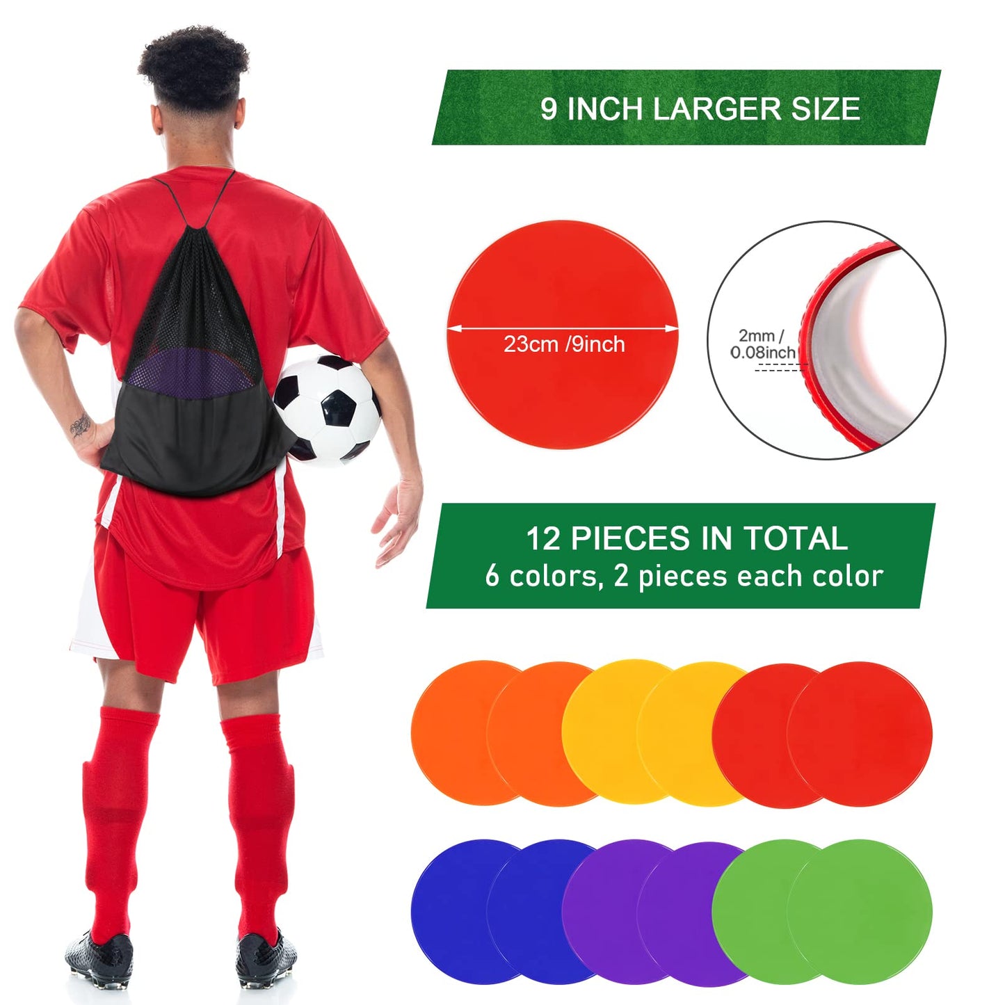 ZIECE Spot Markers 9inch 12 Pack Rubber Floor Dots Non Slip Flat Cones Agility Dots for Kids Soccer Basketball Sports Speed Agility Training, Preschool Classroom Activities