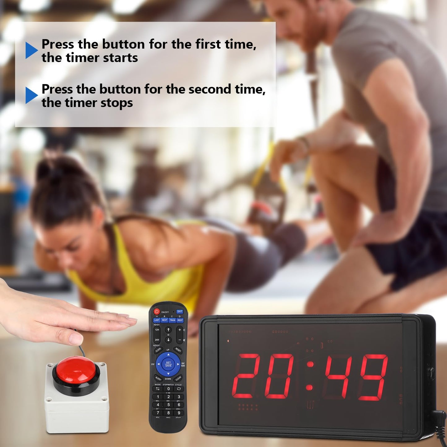 Relaxweex 2 Set Gym Timer Clock 1.5'' Large Digital Wall Fitness Room Rest Timer with Start/Stop Button and Remote Control, Gym Interval Workout Timer with Time Progress Bar Countdown/Up Stopwatch