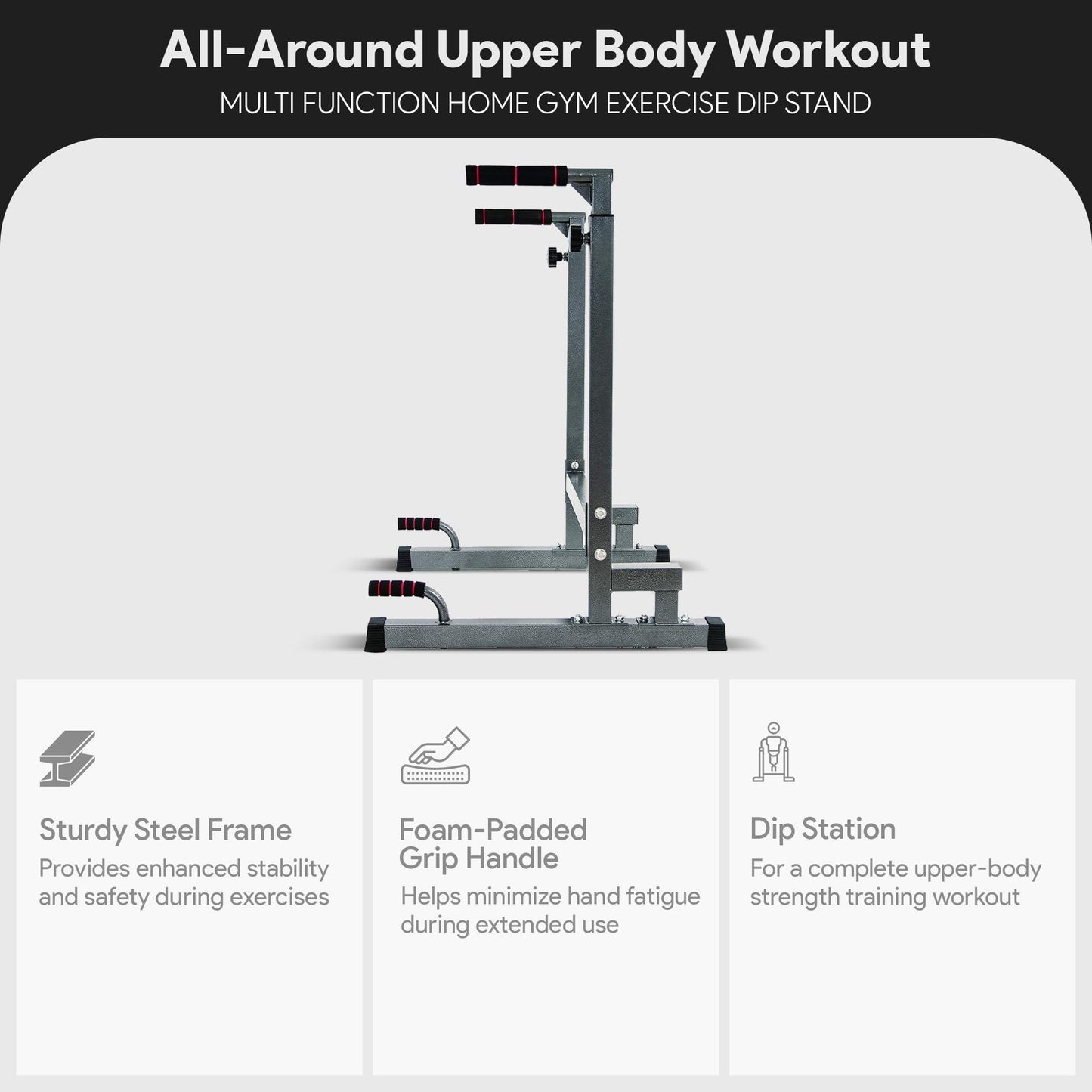 BalanceFrom Steel Frame Multi-Functional Home Gym Exercise Fitness Dip Stand Station with Adjustable Height, 500 Pound Capacity, Gray