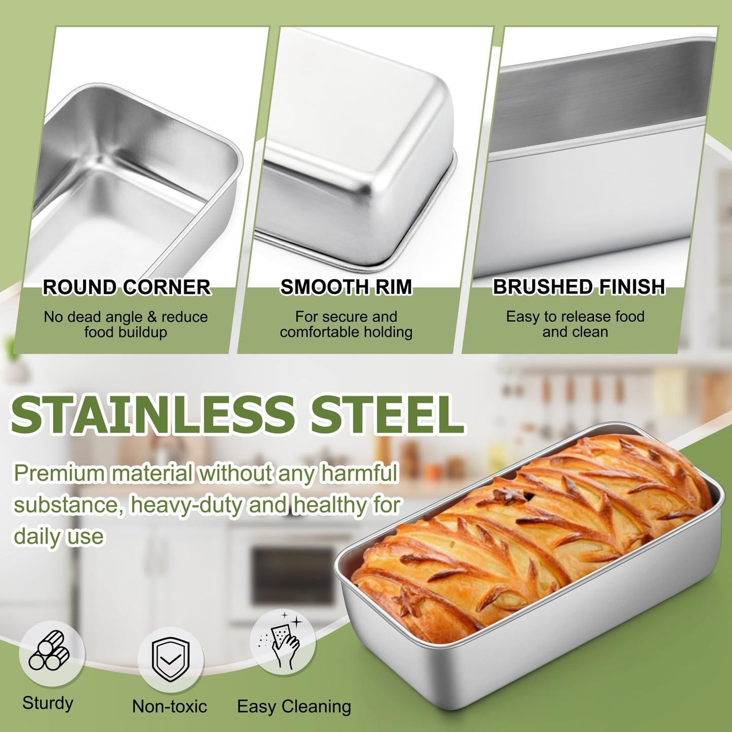 P&P CHEF Loaf Pan Set, 9 x 5 Inch Bread Pans, Stainless Steel Loaf Toast Baking Pans For Bread Meatloaf Lasagna Cake, Healthy & Non Toxic, Oven Safe& Easy Clean, (Silver, 20Pcs)