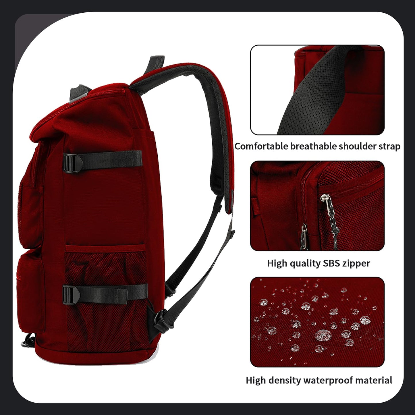 JYColofex gym duffel bag backpack, Solid color wrestling bag,with shoe compartment, 4 kinds of back method waterproof travel sports walking laptop Lightweight (B-Magenta Red)