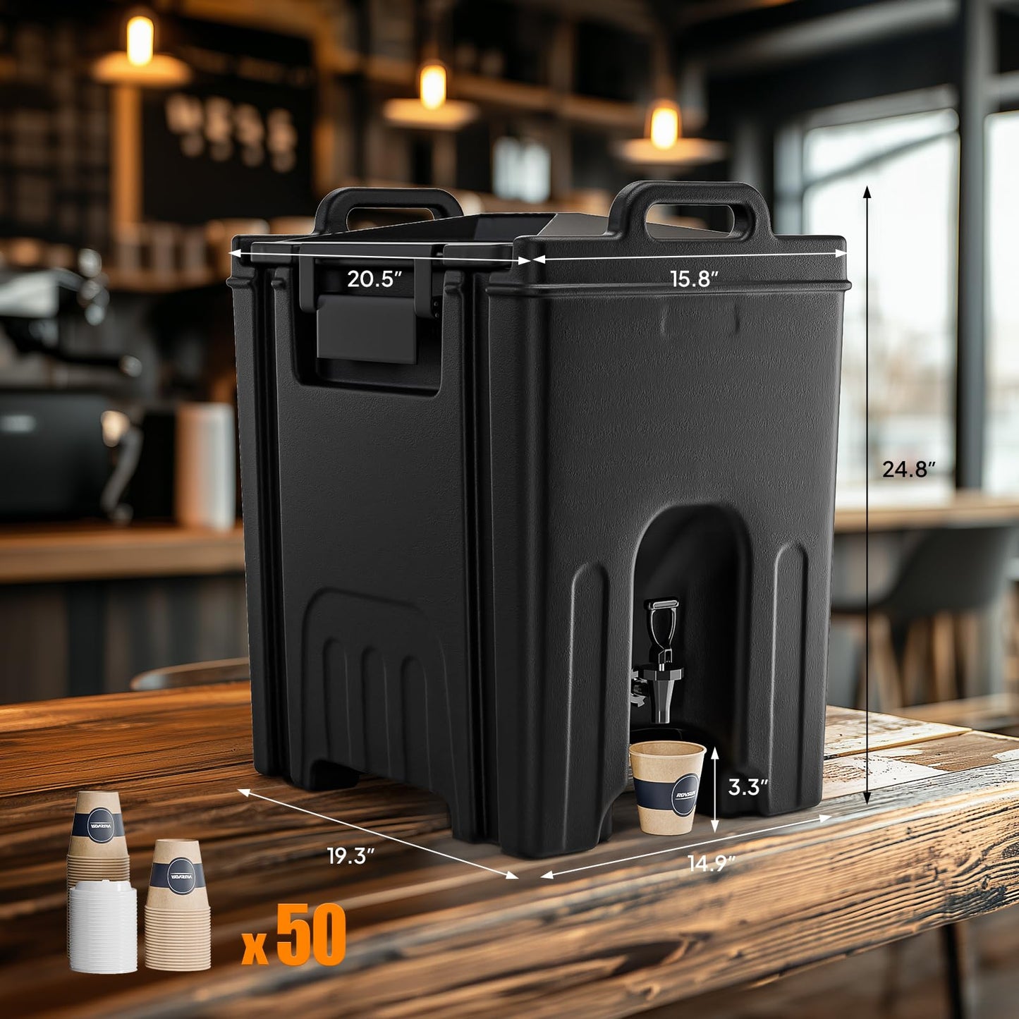 Bonnlo 12 Gallons Insulated Beverage Dispenser, Food-grade LLDPE Cold and Hot Drink Dispenser with Faucet, Handles, Beverage Server Keep Coffee Warm, Drink Container Cooler for Catering Party, Black