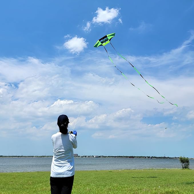 Beach Kites for Adults Large with Long Tail, 98 inches Super Easy Flyer 3D Rainbow Box Kites, Comes with Two 49 Feet Multi Colors Tails, 300 ft Kite String & Handle