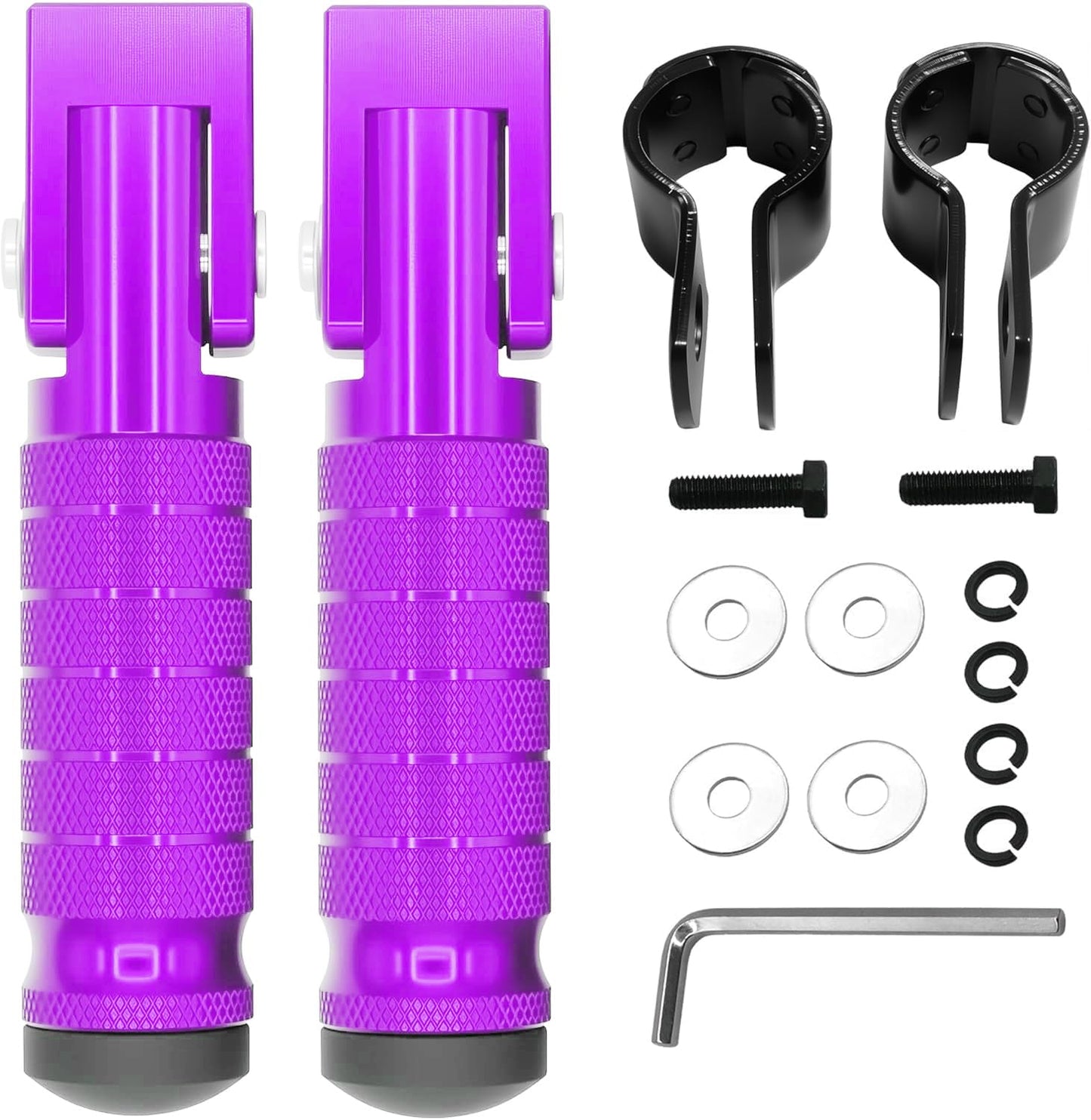 M8 Anti-Skid CNC Universal Motorcycle Foot Pegs Degree Foldable Footpegs Footrest,Upgrade Passenger Pedal For Mini Bike Dirt Pit Bike Electric Car Motorbike Honda Suzuki Yamaha Kawasaki (Purple)